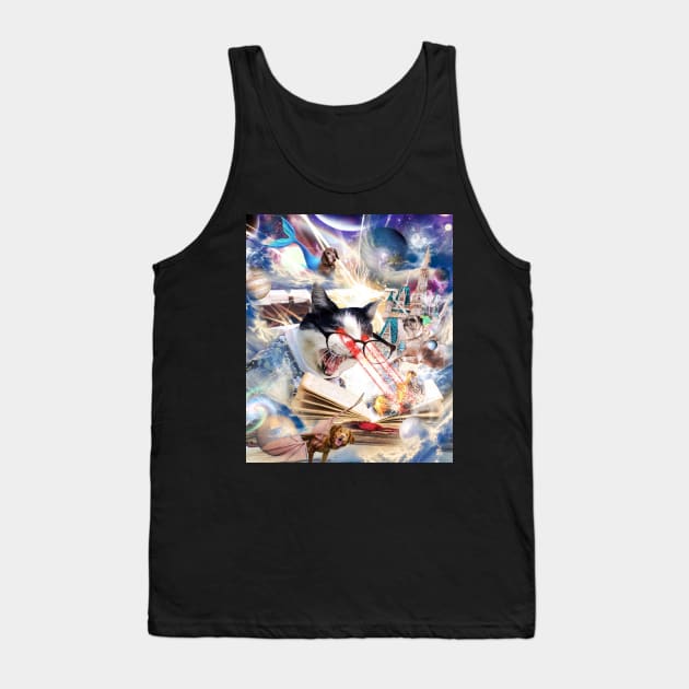 Laser Cat Librarian In Space Tank Top by Random Galaxy